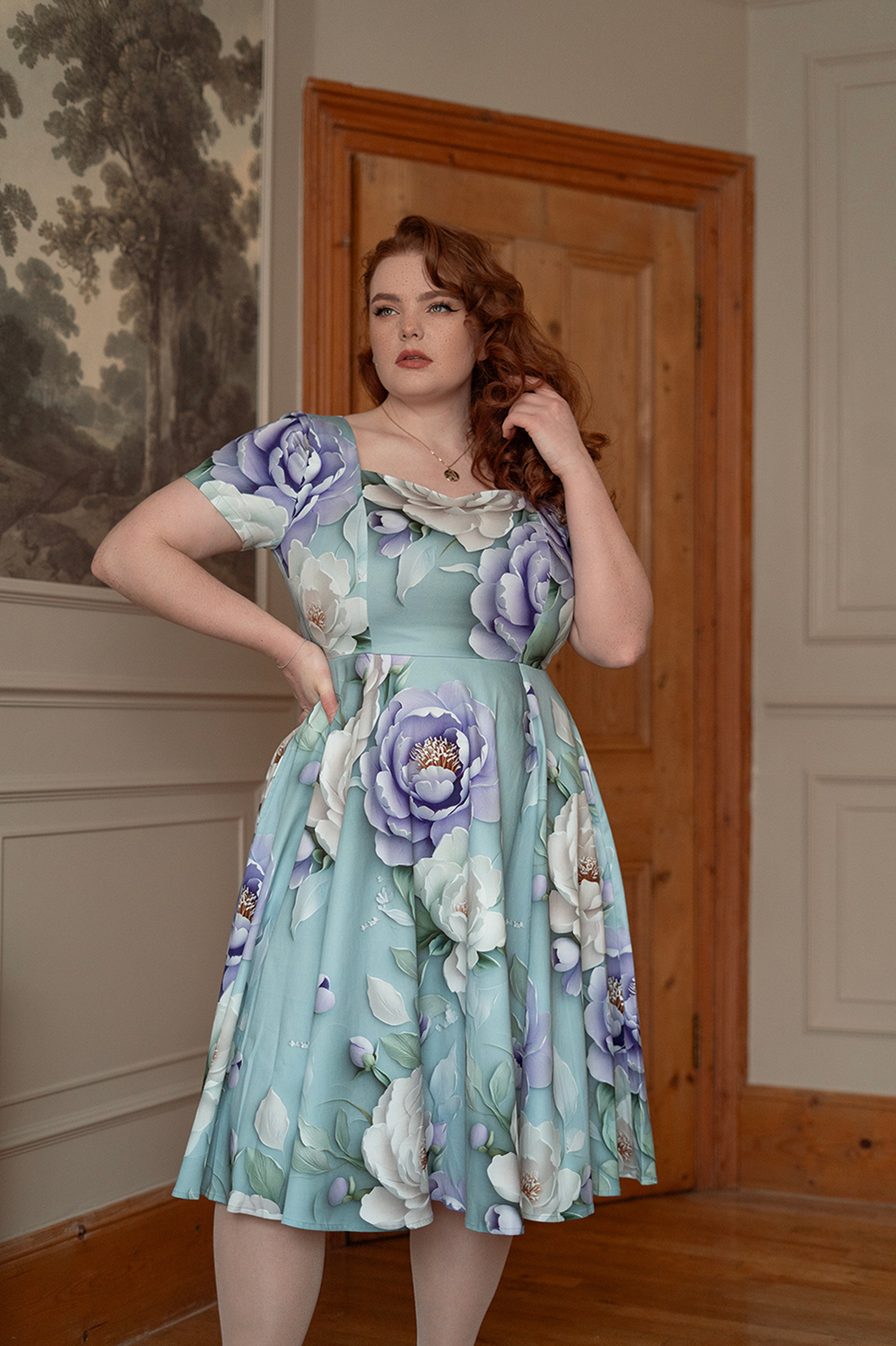 Lavender Peony Swing Dress in Plus Size